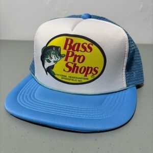 Bass Pro Shops Vintage Foam Trucker Hat Light Blue Snapback Rope Detail EUC